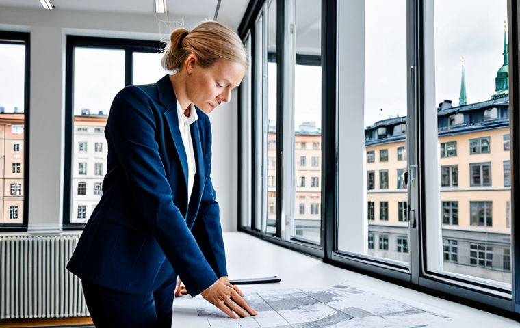 정보기기운용 실기 시험에서 요구되는 하드웨어 유지보수 기술 - **Prompt:** A successful Swedish architect in a modern, light-filled Stockholm office, reviewing blu...