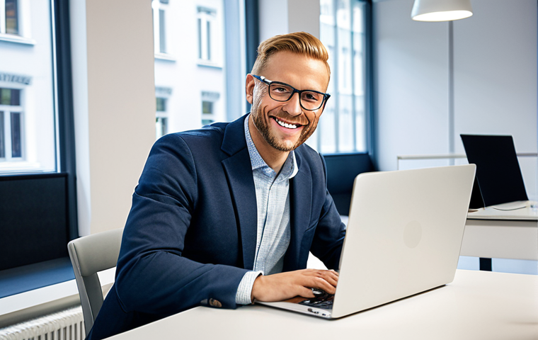 정보기기운용 자격증으로 경력을 확장한 성공 이야기 - Confident IT Professional**
"A professional IT specialist, smiling confidently while working on a l...